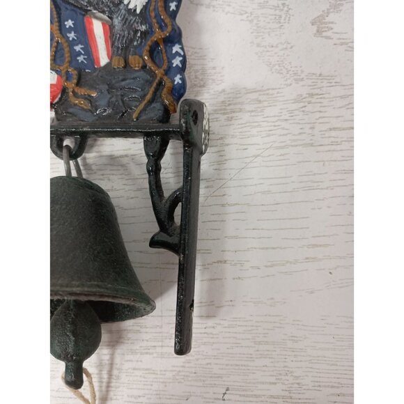 VTG Cast Iron Bell Eagle & American Flag Bracket Wall Mount Hanging Patriotic - Picture 4 of 9